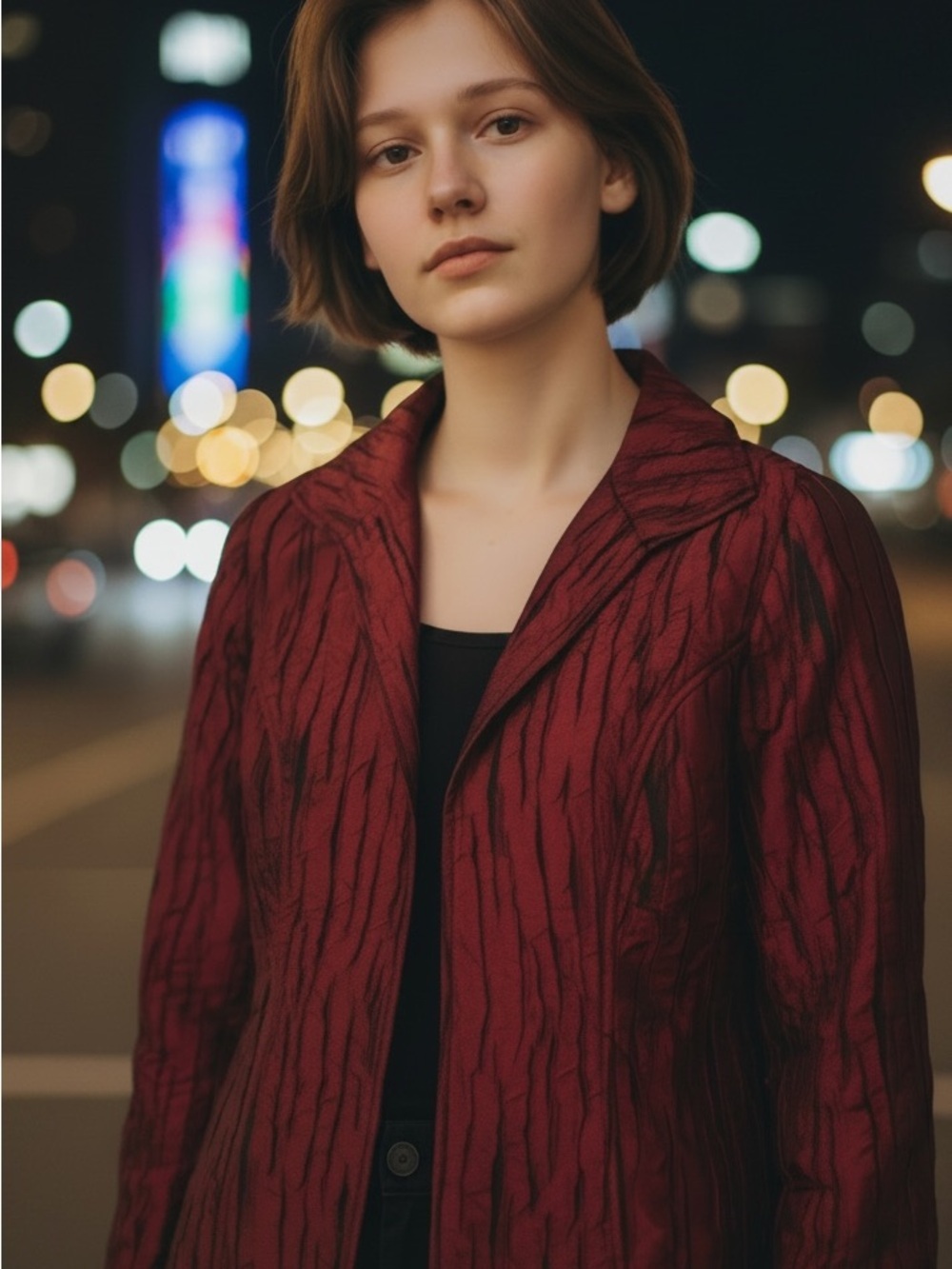 Chicos 0- Women's Textured Wine Red Blazer